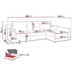 Garnero Arredamenti Divani Angolari|Divani Letto-Divano letto 3 posti 240x145cm matrimoniale angolare velluto a coste grigio Appia Velluto Poso Grigio