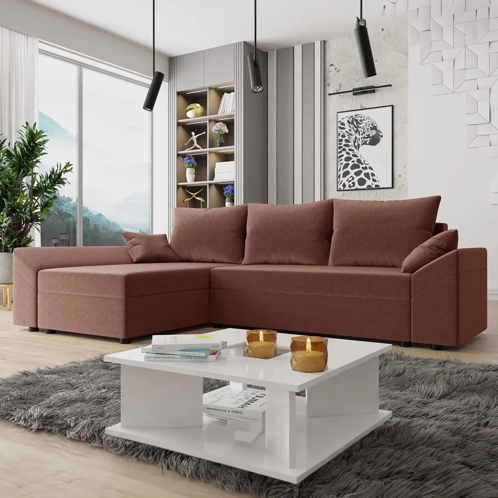 Garnero Arredamenti Divani Angolari|Divani Letto-Divano letto 3 posti 240x145cm matrimoniale angolare rosa Appia Tessuto Felpato Kronos Rosa