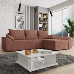 Garnero Arredamenti Divani Angolari|Divani Letto-Divano letto 3 posti 240x145cm matrimoniale angolare velluto a coste rosa Appia Velluto Poso Rosa