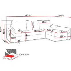 Garnero Arredamenti Divani Angolari|Divani Letto-Divano letto 3 posti 240x145cm matrimoniale angolare velluto a coste rosa Appia Velluto Poso Rosa