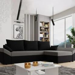 Garnero Arredamenti Divani Angolari|Divani Letto-Divano letto 3 posti 240x145cm matrimoniale angolare nero grigio Appia Tessuto Vellutato Alova Nero Grigio