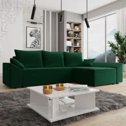Garnero Arredamenti Divani Angolari|Divani Letto-Divano letto 3 posti 240x145cm matrimoniale angolare verde Appia Tessuto Felpato Kronos Verde