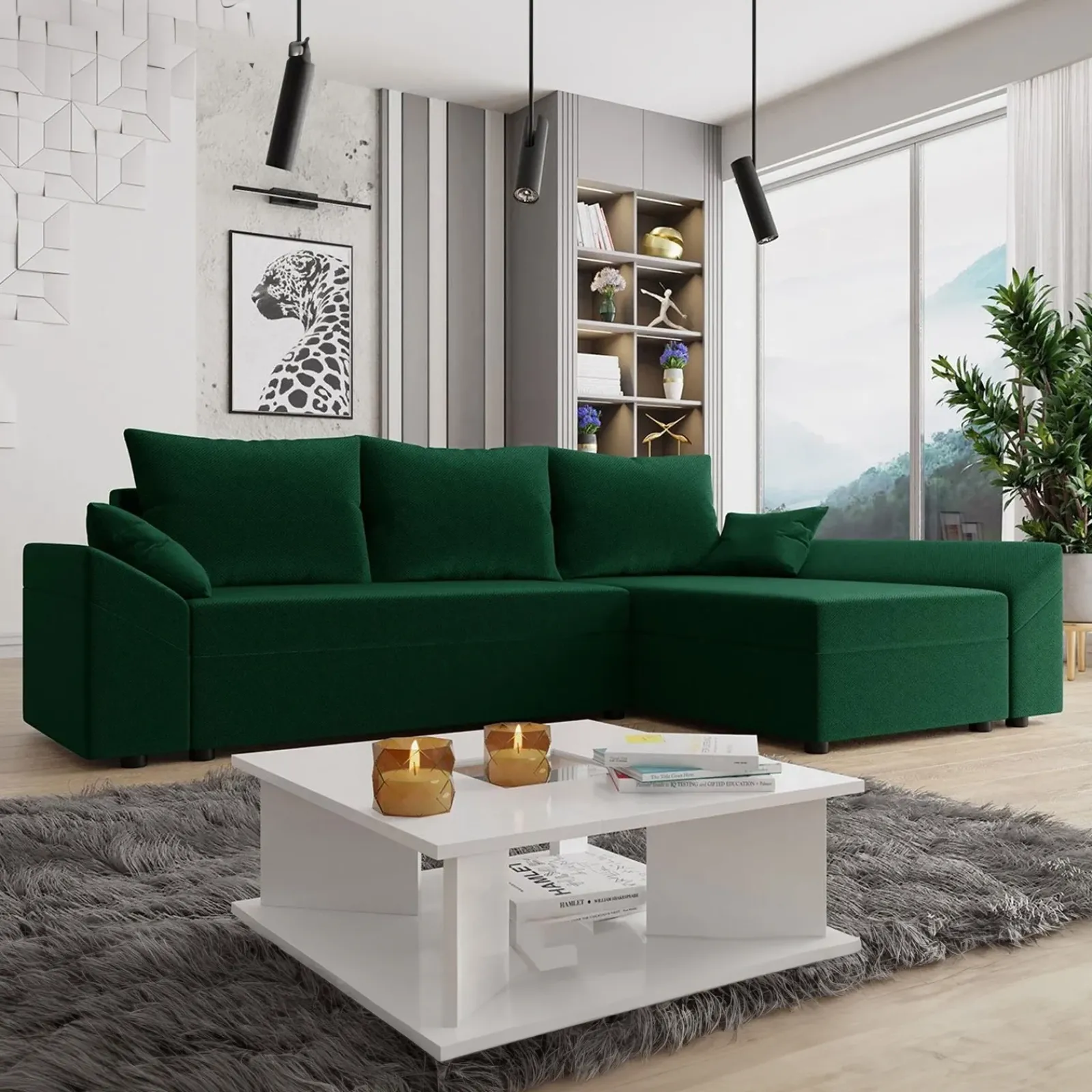 Garnero Arredamenti Divani Angolari|Divani Letto-Divano letto 3 posti 240x145cm matrimoniale angolare verde Appia Tessuto Felpato Kronos Verde