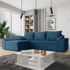 Garnero Arredamenti Divani Angolari|Divani Letto-Divano letto 3 posti 240x145cm matrimoniale angolare velluto a coste blu Appia Velluto Poso Blu