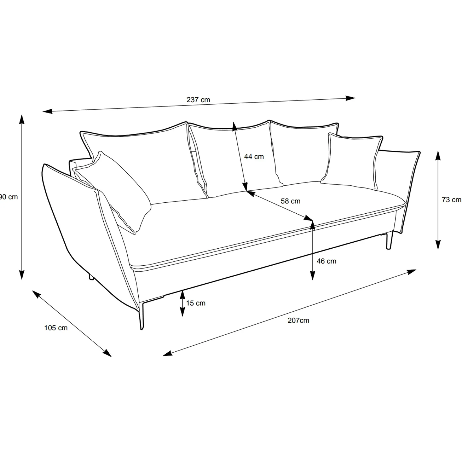 Garnero Arredamenti Divani Letto|Divani Letto-Divano letto 3 posti 237x105cm tessuto bianco Tranquil