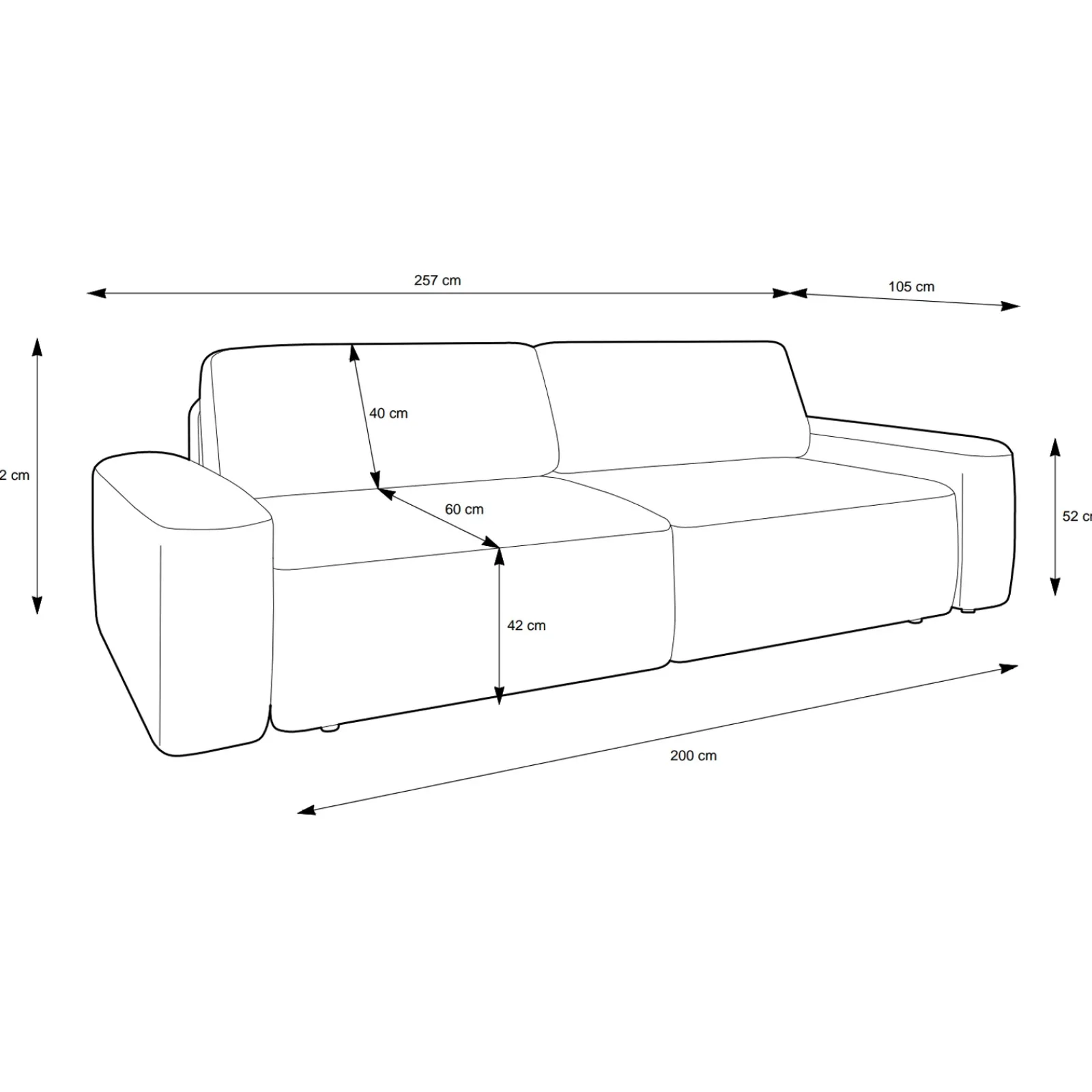 Garnero Arredamenti Divani Letto|Divani Letto-Divano letto 3 posti 257x105cm tessuto bianco Cozyfy