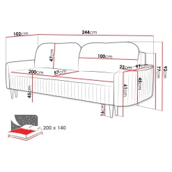 Garnero Arredamenti Divani Lineari|Divani Letto-Divano letto 3 posti 244x102cm tessuto grigio Shimmer