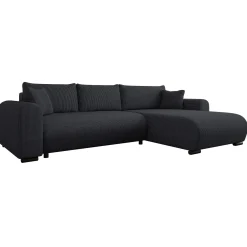 Garnero Arredamenti Divani Angolari|Divani Letto-Divano letto angolare 4 posti 285x188cm con contenitore tessuto velluto a coste nero Soft Velluto a Coste Poso Nero
