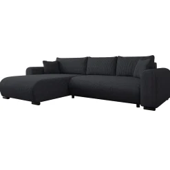 Garnero Arredamenti Divani Angolari|Divani Letto-Divano letto angolare 4 posti 285x188cm con contenitore tessuto velluto a coste nero Soft Velluto a Coste Poso Nero