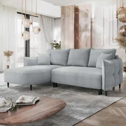 Garnero Arredamenti Divani Angolari|Divani Letto-Divano letto angolare 3 posti 244x165cm tessuto grigio Lollypop Tessuto Peluche Onega Grigio