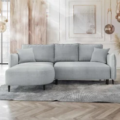 Garnero Arredamenti Divani Angolari|Divani Letto-Divano letto angolare 3 posti 244x165cm tessuto grigio Lollypop Tessuto Peluche Onega Grigio