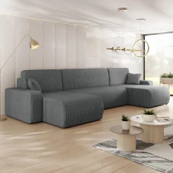 Garnero Arredamenti Divani Angolari|Divani Letto-Divano letto angolare 5 posti 312x145cm con contenitore a coste antracite Slurp Velluto Poso Antracite