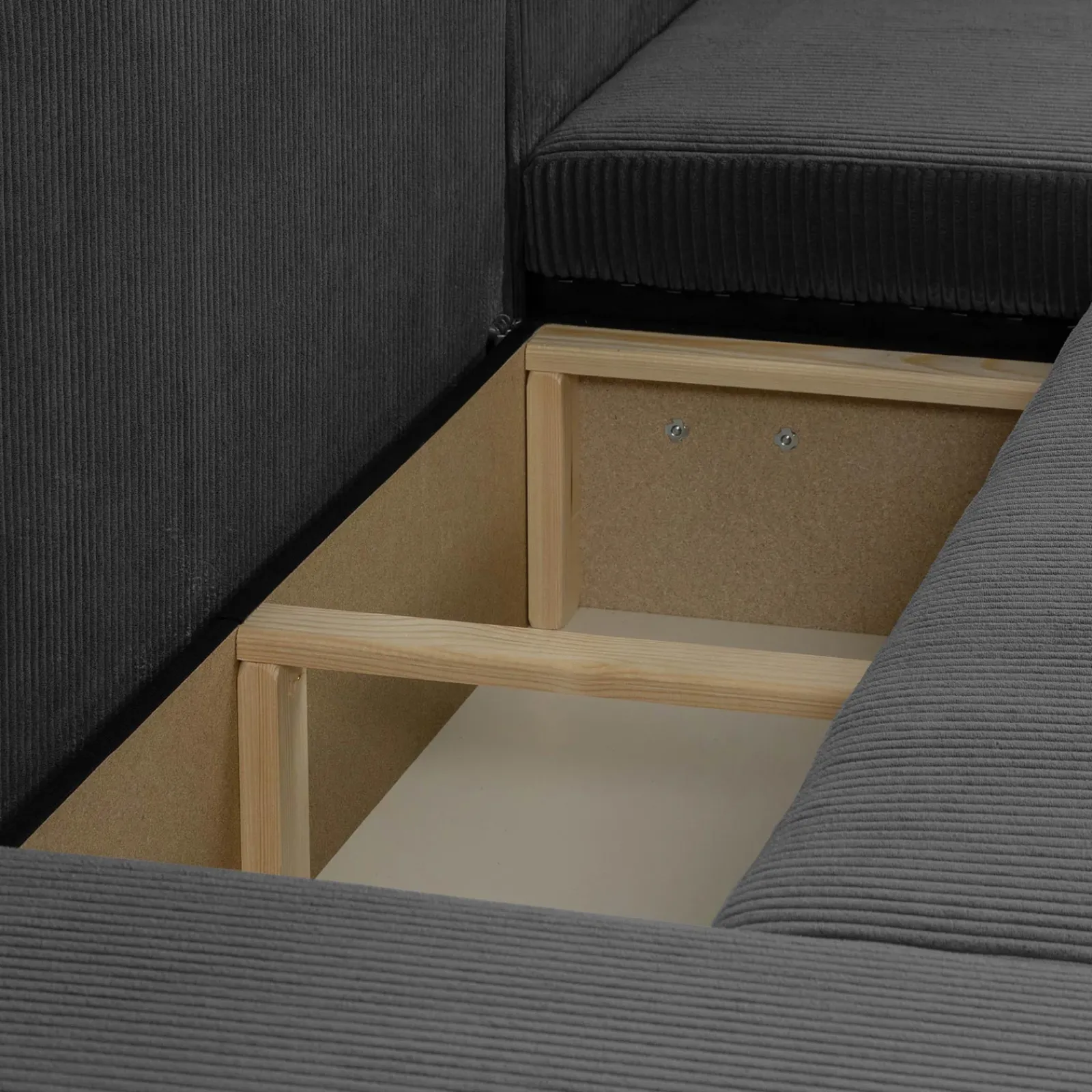 Garnero Arredamenti Divani Angolari|Divani Letto-Divano letto angolare 5 posti 312x145cm con contenitore a coste antracite Slurp Velluto Poso Antracite