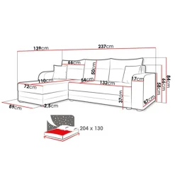 Garnero Arredamenti Divani Angolari|Divani Letto-Divano letto angolare 3 posti 237x139cm reversibile grigio beige Ponza Tessuto Treccia Fine Lux Grigio Beige