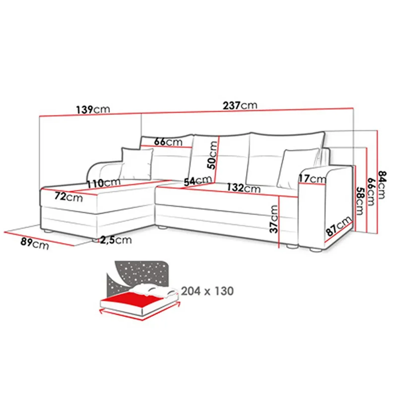 Garnero Arredamenti Divani Angolari|Divani Letto-Divano letto angolare 3 posti 237x139cm reversibile grigio beige Ponza Tessuto Treccia Fine Lux Grigio Beige