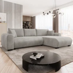 Garnero Arredamenti Divani Angolari|Divani Letto-Divano letto angolare 4 posti 285x188cm con contenitore imbottito tessuto grigio Soft Tessuto Wave Grigio