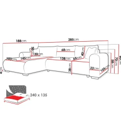 Garnero Arredamenti Divani Angolari|Divani Letto-Divano letto angolare 4 posti 285x188cm con contenitore tessuto bouclé marrone chiaro Soft Tessuto Bouclè Marrone Chiaro