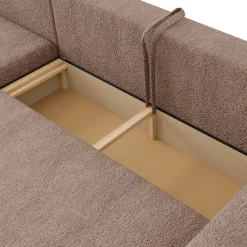 Garnero Arredamenti Divani Angolari|Divani Letto-Divano letto angolare 4 posti 285x188cm con contenitore tessuto bouclé marrone chiaro Soft Tessuto Bouclè Marrone Chiaro