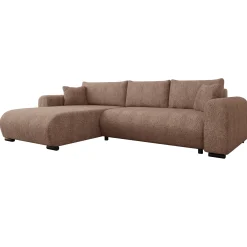 Garnero Arredamenti Divani Angolari|Divani Letto-Divano letto angolare 4 posti 285x188cm con contenitore tessuto bouclé marrone chiaro Soft Tessuto Bouclè Marrone Chiaro