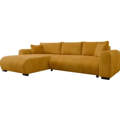Garnero Arredamenti Divani Angolari|Divani Letto-Divano letto angolare 4 posti 285x188cm con contenitore imbottito tessuto giallo senape Soft Tessuto Wave Senape