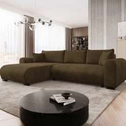 Garnero Arredamenti Divani Angolari|Divani Letto-Divano letto angolare 4 posti 285x188cm con contenitore imbottito tessuto marrone Soft Tessuto Wave Marrone