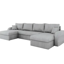 Garnero Arredamenti Divani Panoramici|Divani Angolari-Divano letto angolare 5 posti 304cm con contenitore velluto a coste grigio Assunta Velluto Poso Grigio