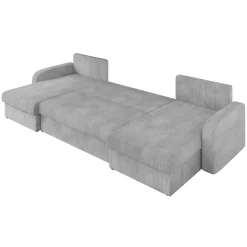 Garnero Arredamenti Divani Panoramici|Divani Angolari-Divano letto angolare 5 posti 304cm con contenitore velluto a coste grigio Assunta Velluto Poso Grigio