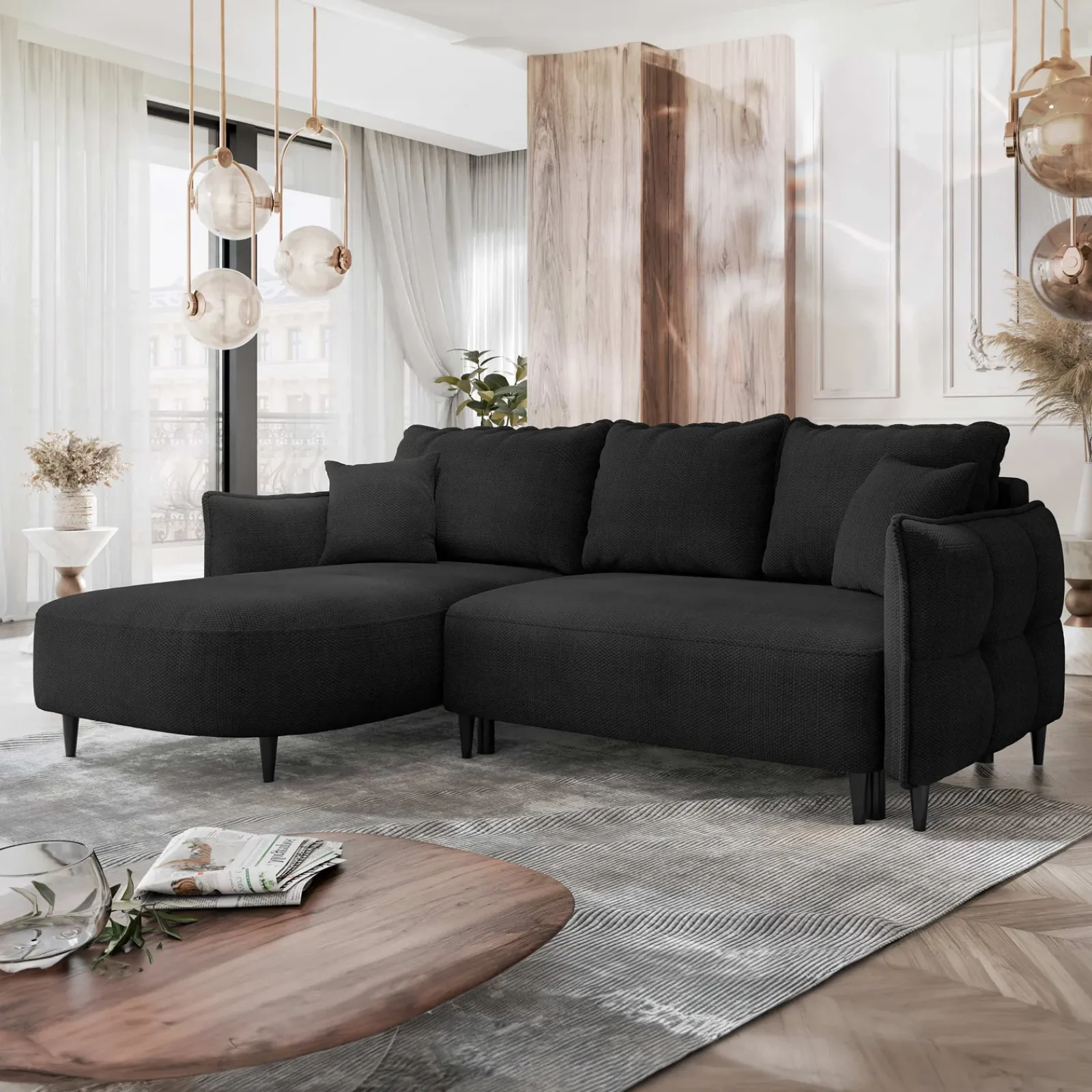 Garnero Arredamenti Divani Angolari|Divani Letto-Divano letto angolare 3 posti 244x165cm tessuto grigio antracite Lollypop Tessuto Peluche Onega Antracite