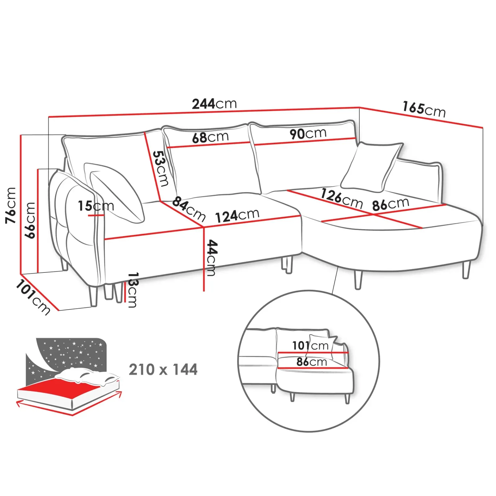 Garnero Arredamenti Divani Angolari|Divani Letto-Divano letto angolare 3 posti 244x165cm tessuto grigio antracite Lollypop Tessuto Peluche Onega Antracite