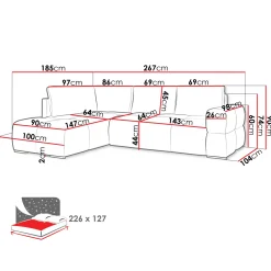 Garnero Arredamenti Divani Angolari|Divani Letto-Divano letto angolare 3 posti 267x185cm box contenitore grigio Sottovoce Tessuto Artico Grigio