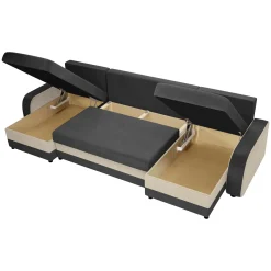 Garnero Arredamenti Divani Panoramici|Divani Angolari-Divano letto angolare 5 posti 304cm contenitore grigio écru Assunta Tessuto Vellutato Alova Grigio Beige