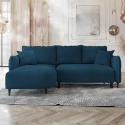 Garnero Arredamenti Divani Angolari|Divani Letto-Divano letto angolare 3 posti 244x165cm tessuto blu Lollypop Tessuto Peluche Onega Blu