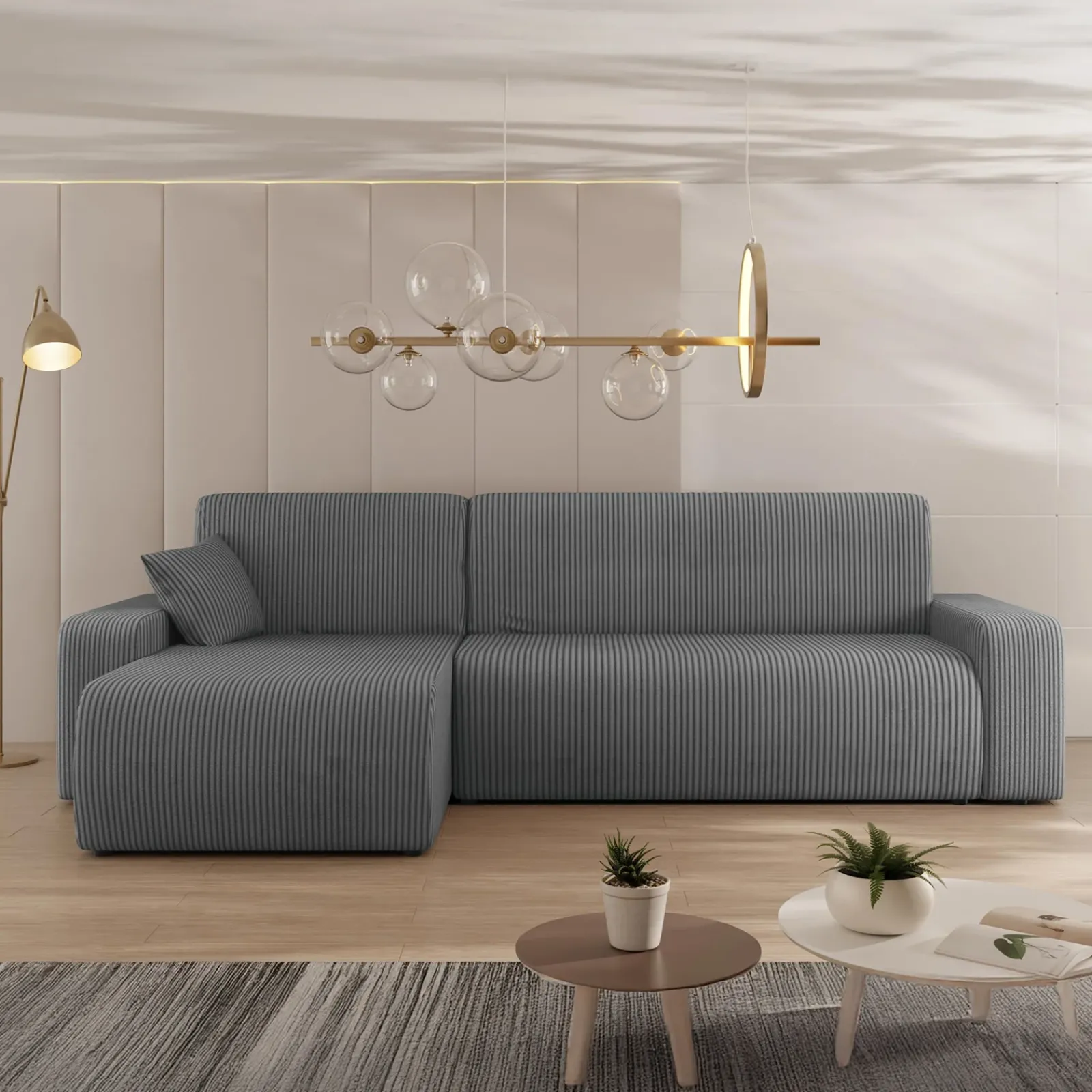Garnero Arredamenti Divani Angolari|Divani Letto-Divano letto angolare 3 posti 244x145cm con contenitore a coste antracite Slurp Velluto Poso Antracite