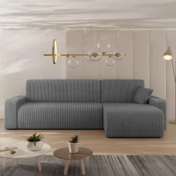 Garnero Arredamenti Divani Angolari|Divani Letto-Divano letto angolare 3 posti 244x145cm con contenitore a coste antracite Slurp Velluto Poso Antracite
