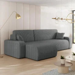 Garnero Arredamenti Divani Angolari|Divani Letto-Divano letto angolare 3 posti 244x145cm con contenitore a coste antracite Slurp Velluto Poso Antracite