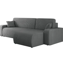 Garnero Arredamenti Divani Angolari|Divani Letto-Divano letto angolare 3 posti 244x145cm con contenitore a coste antracite Slurp Velluto Poso Antracite