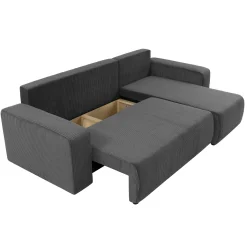 Garnero Arredamenti Divani Angolari|Divani Letto-Divano letto angolare 3 posti 244x145cm con contenitore a coste antracite Slurp Velluto Poso Antracite