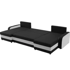 Garnero Arredamenti Divani Panoramici|Divani Angolari-Divano letto angolare 5 posti 304cm contenitore nero ecru Assunta Tessuto Vellutato Alova Nero Beige