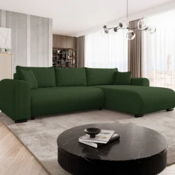 Garnero Arredamenti Divani Angolari|Divani Letto-Divano letto angolare 4 posti 285x188cm con contenitore tessuto velluto a coste verde Soft Velluto a Coste Poso Verde