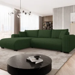 Garnero Arredamenti Divani Angolari|Divani Letto-Divano letto angolare 4 posti 285x188cm con contenitore tessuto velluto a coste verde Soft Velluto a Coste Poso Verde