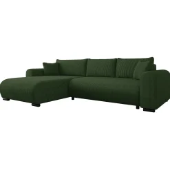 Garnero Arredamenti Divani Angolari|Divani Letto-Divano letto angolare 4 posti 285x188cm con contenitore tessuto velluto a coste verde Soft Velluto a Coste Poso Verde