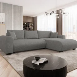 Garnero Arredamenti Divani Angolari|Divani Letto-Divano letto angolare 4 posti 285x188cm con contenitore Soft Tessuto Velo Grigio Scuro