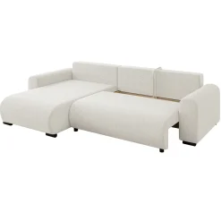 Garnero Arredamenti Divani Angolari|Divani Letto-Divano letto angolare 4 posti 285x188cm con contenitore a trama spessa bianco Soft Tessuto Flow a Trama Spessa Bianco