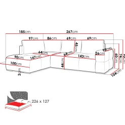 Garnero Arredamenti Divani Angolari|Divani Letto-Divano letto angolare 3 posti 267x185cm box contenitore bianco perla Sottovoce Tessuto Artico Bianco perla