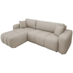 Garnero Arredamenti Divani Angolari|Divani Letto-Divano letto angolare 3 posti 244x145cm con contenitore tessuto beige scuro Orama Tessuto Velo Beige Scuro