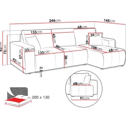 Garnero Arredamenti Divani Angolari|Divani Letto-Divano letto angolare 3 posti 244x145cm con contenitore tessuto beige scuro Orama Tessuto Velo Beige Scuro