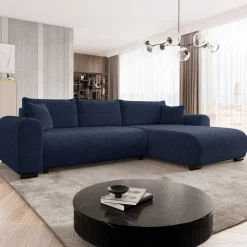 Garnero Arredamenti Divani Angolari|Divani Letto-Divano letto angolare 4 posti 285x188cm con contenitore a trama spessa blu Soft Tessuto Flow a Trama Spessa Blu
