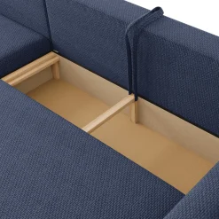 Garnero Arredamenti Divani Angolari|Divani Letto-Divano letto angolare 4 posti 285x188cm con contenitore a trama spessa blu Soft Tessuto Flow a Trama Spessa Blu