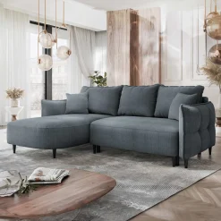 Garnero Arredamenti Divani Angolari|Divani Letto-Divano letto angolare 3 posti 244x165cm tessuto grigio scuro Lollypop Tessuto Peluche Onega Grigio Scuro