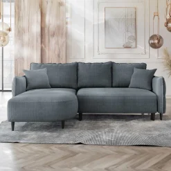 Garnero Arredamenti Divani Angolari|Divani Letto-Divano letto angolare 3 posti 244x165cm tessuto grigio scuro Lollypop Tessuto Peluche Onega Grigio Scuro